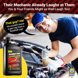 Alternative Product Image: Mechanic laughing near a car engine with "Headlight Fluid" prank gift visible.