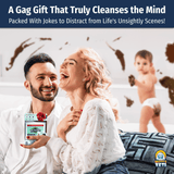 Alternative Product Image: Couple laughing as man presents "Eye Bleach" gag gift; baby in background.