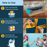 Alternative Product Image: Instructions on how to use a prank box, showing gift being placed inside.