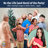 Alternative Product Image: Family reacting with shock and disgust to a blurred figure; woman holding "Eye Bleach" prank product.