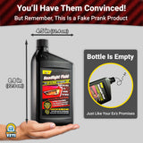 Alternative Product Image: Dimensions of "Headlight Fluid" prank bottle shown with text about it being empty.
