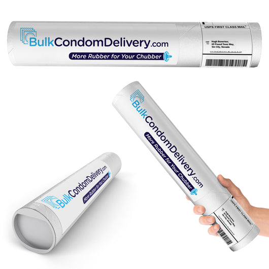 Main Product Image: Three views of a white mailing tube labeled 