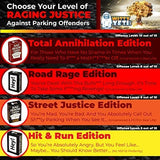 Alternative Product Image: Comparison chart of "Bad Parking Cards" editions with increasing levels of "raging justice."