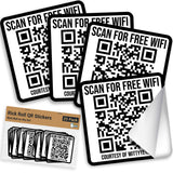 Main Product Image: Pack of 25 "Scan For Free WiFi" Rick Roll QR code stickers.