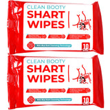 Main Product Image: Two packs of "Clean Booty Shart Wipes" with humorous product details