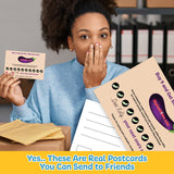 Alternative Product Image: Woman looking surprised holding a "BigAssDildos.com" prank loyalty postcard.