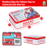 Alternative Product Image: "Shart Survival Kit" in a tin box showing dimensions (6.3 x 5 x 2.5 inches) humorous text about "farting with confidence.