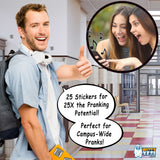 Alternative Product Image: Man giving thumbs up in a hallway with Rick Roll QR code stickers and laughing women on a phone.