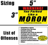 Alternative Product Image: Close-up of a "WARNING! You Parked Like a MORON" card with a checklist of parking offenses.