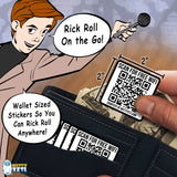 Alternative Product Image: Wallet with Rick Roll QR code stickers; cartoon figure singing.