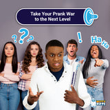 Alternative Product Image: Five people of varying apparent ethnicities reacting with confusion, shock, and laughter to a "BulkCondomDelivery.com" tube.