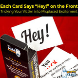 Alternative Product Image: Open box of "Bad Parking Cards" showing the "Hey!" on the front of a card and other insult cards. Text: "Each Card Says 'Hey!' on the Front".
