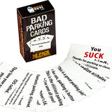 Main Product Image: "Bad Parking Cards" 50-pack of 10 different insult cards in a black box.