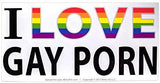 Main Product Image: White bumper sticker with "I HEART GAY PORN" in black text, "LOVE" in rainbow colors.
