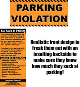Alternative Product Image: "Parking Violation" prank note with text highlighting the realistic front and insulting back.