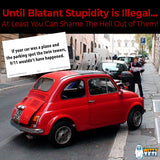 Alternative Product Image: Red Fiat 500 car parked on a European street with a funny sign.
