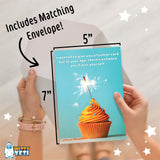 Alternative Product Image: Hands holding a 5x7 inch birthday card with a cupcake and a matching envelope.