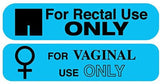 Main Product Image: Set of Prank Stickers - Rectal and Vaginal Use Only. Blue stickers with black text and symbols.