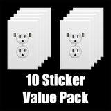 Alternative Product Image: Ten stickers of duplex electrical outlets with USB ports; text "10 Sticker Value Pack".