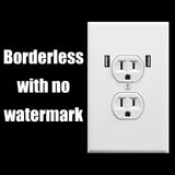 Alternative Product Image: Sticker of a duplex electrical outlet with USB ports; text "Borderless with no watermark".