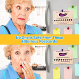 Alternative Product Image: Older woman looking surprised at a "BigAssDildos.com" prank postcard stuck to a refrigerator.