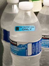 Alternative Product Image: Water bottle with a blue sticker that reads "for rectal use ONLY" with an image of underwear.