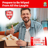 Alternative Product Image: A smiling man gives a thumbs-up next to a box with soiled wipes and a pack of "Shart Wipes".