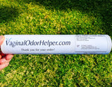 Alternative product image: Rolled poster tube with "VaginalOdorHelper.com Thank you for your order!" printed on it, held over grass.