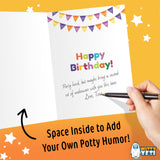 Alternative Product Image: Inside of a birthday card with "Happy Birthday!" and a humorous message being signed.