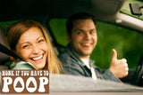 Alternative Product Image: Smiling woman and man in a car with a "HONK IF YOU HAVE TO POOP" sticker.