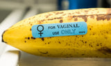 Alternative Product Image: Banana with a blue sticker that reads "FOR VAGINAL USE ONLY" with a female symbol.