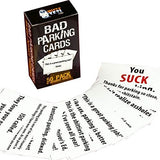Main Product Image: Bad Parking Cards - 50 Pack. Displays the box and several insult cards.