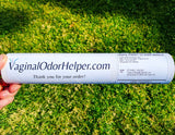 Main Product Image: Rolled poster tube with "VaginalOdorHelper.com Thank you for your order!" printed on it, held over grass.